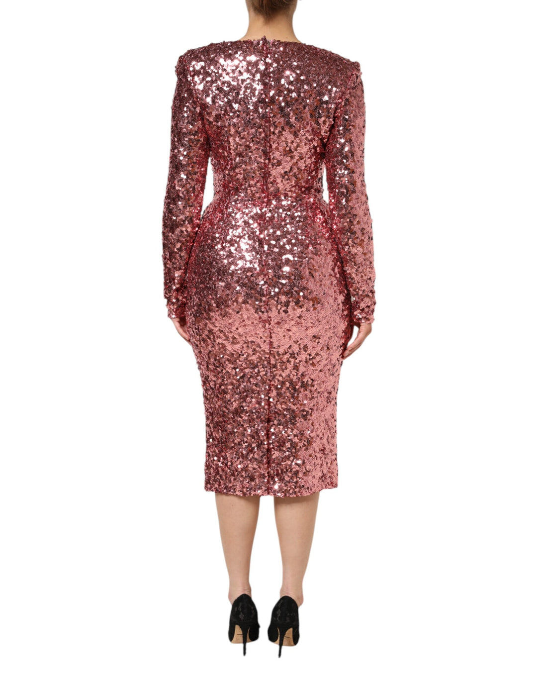 Dolce &amp; Gabbana Sample Sale Dolce &amp; Gabbana Pink Sequin Statement Nylon Midi V-Neck Dress - | Designer outlet