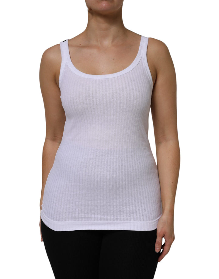 Dolce & Gabbana White Cotton Round Neck Sleeveless Tank Top by Dolce & Gabbana outlet now on sale