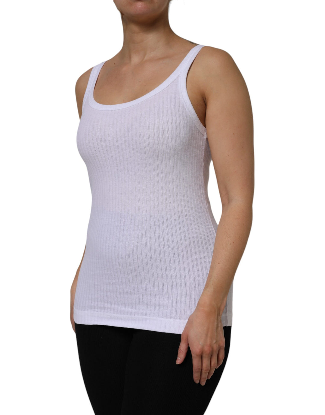 Dolce & Gabbana White Cotton Round Neck Sleeveless Tank Top by Dolce & Gabbana outlet now on sale