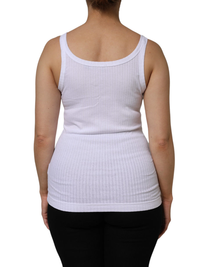 Dolce & Gabbana White Cotton Round Neck Sleeveless Tank Top by Dolce & Gabbana outlet now on sale