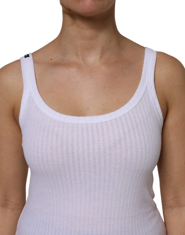 Dolce & Gabbana White Cotton Round Neck Sleeveless Tank Top by Dolce & Gabbana outlet now on sale