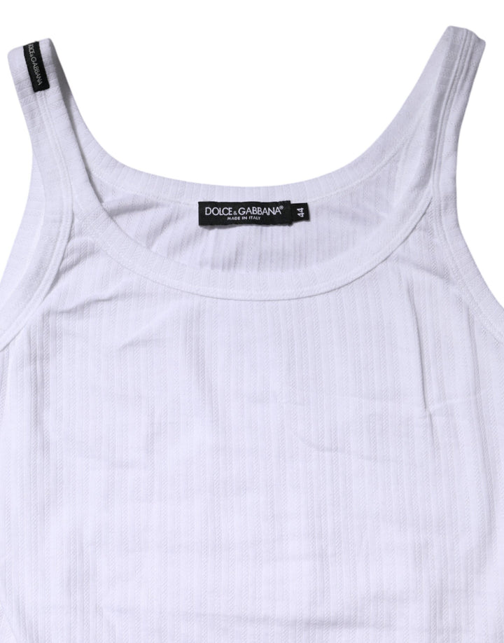 Dolce & Gabbana White Cotton Round Neck Sleeveless Tank Top by Dolce & Gabbana outlet now on sale
