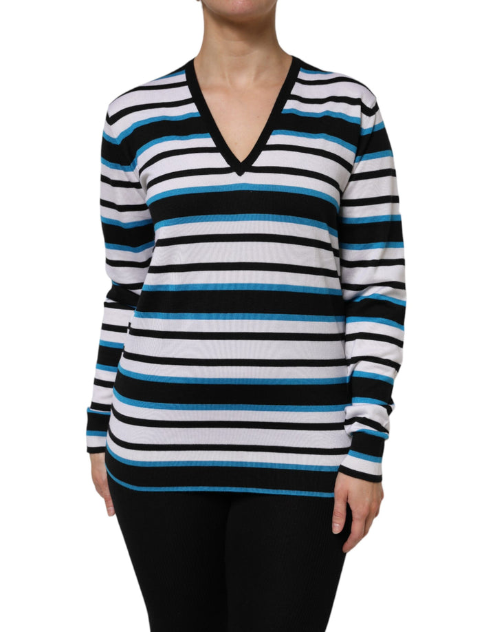 Dolce & Gabbana Sample Sale Dolce & Gabbana Multicolor Stripes Long Sleeves V-neck Top - | Designer outlet