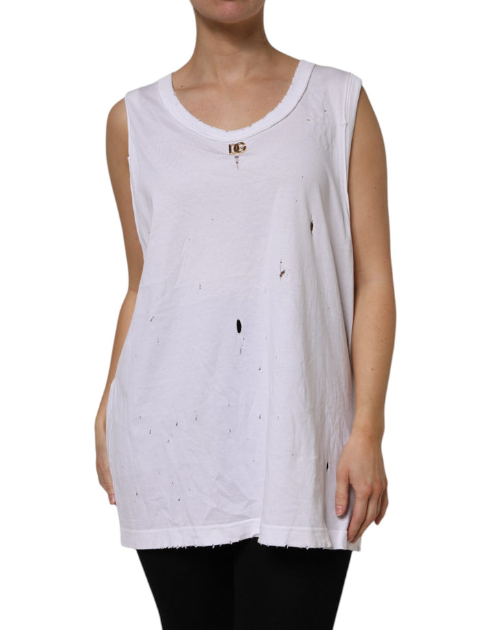 Dolce & Gabbana White Cotton Sleeveless Round Neck Tank Top by Dolce & Gabbana outlet now on sale