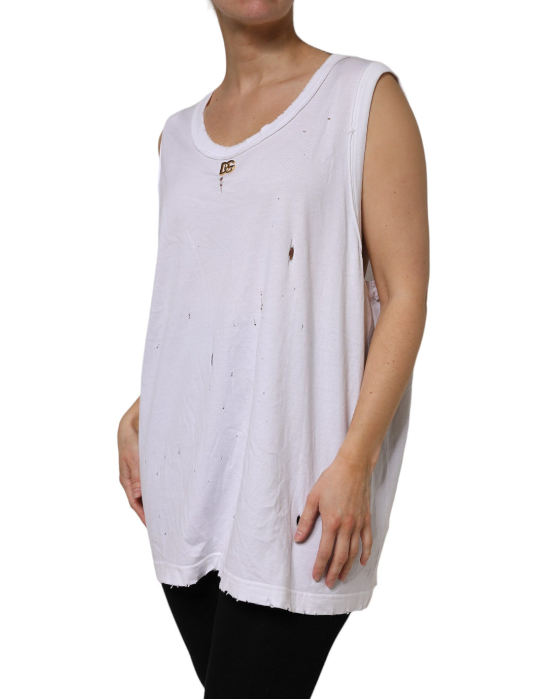 Dolce & Gabbana White Cotton Sleeveless Round Neck Tank Top by Dolce & Gabbana outlet now on sale