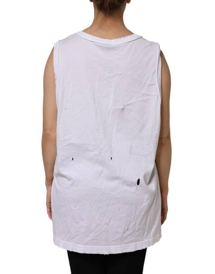 Dolce & Gabbana White Cotton Sleeveless Round Neck Tank Top by Dolce & Gabbana outlet now on sale