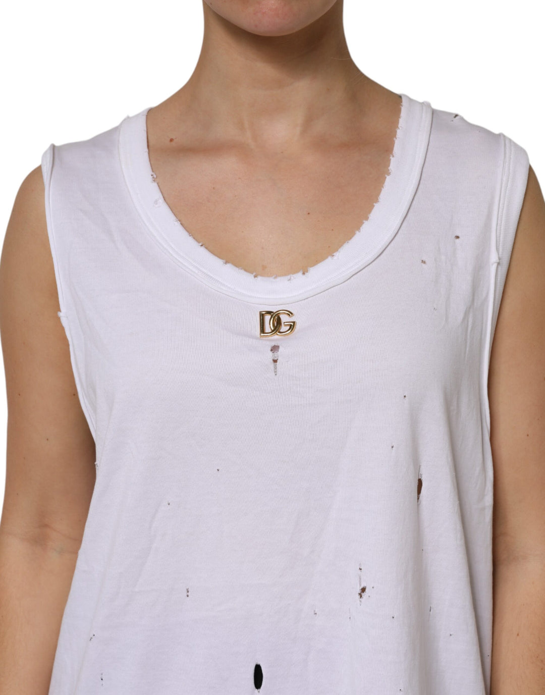 Dolce & Gabbana White Cotton Sleeveless Round Neck Tank Top by Dolce & Gabbana outlet now on sale