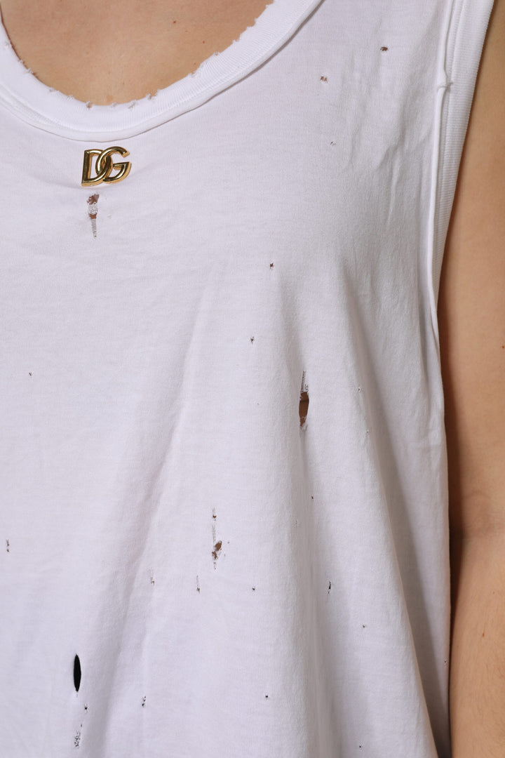 Dolce & Gabbana White Cotton Sleeveless Round Neck Tank Top by Dolce & Gabbana outlet now on sale