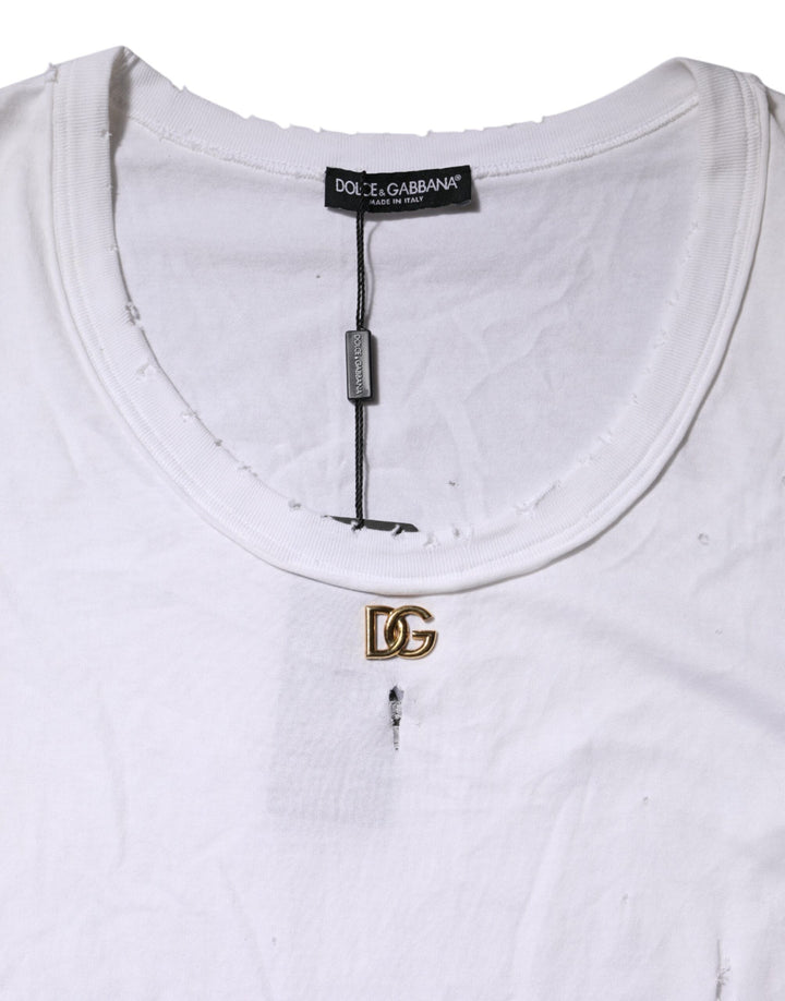 Dolce & Gabbana White Cotton Sleeveless Round Neck Tank Top by Dolce & Gabbana outlet now on sale