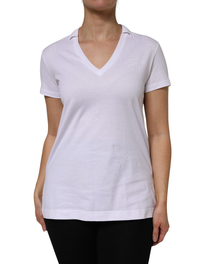 Dolce &amp; Gabbana White Cotton Short Sleeve V-Neck Top T-shirt by Dolce &amp; Gabbana outlet now on sale