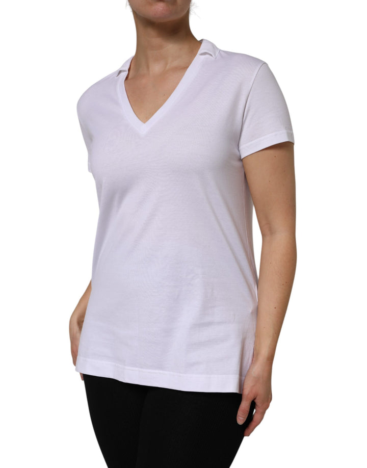 Dolce &amp; Gabbana White Cotton Short Sleeve V-Neck Top T-shirt by Dolce &amp; Gabbana outlet now on sale