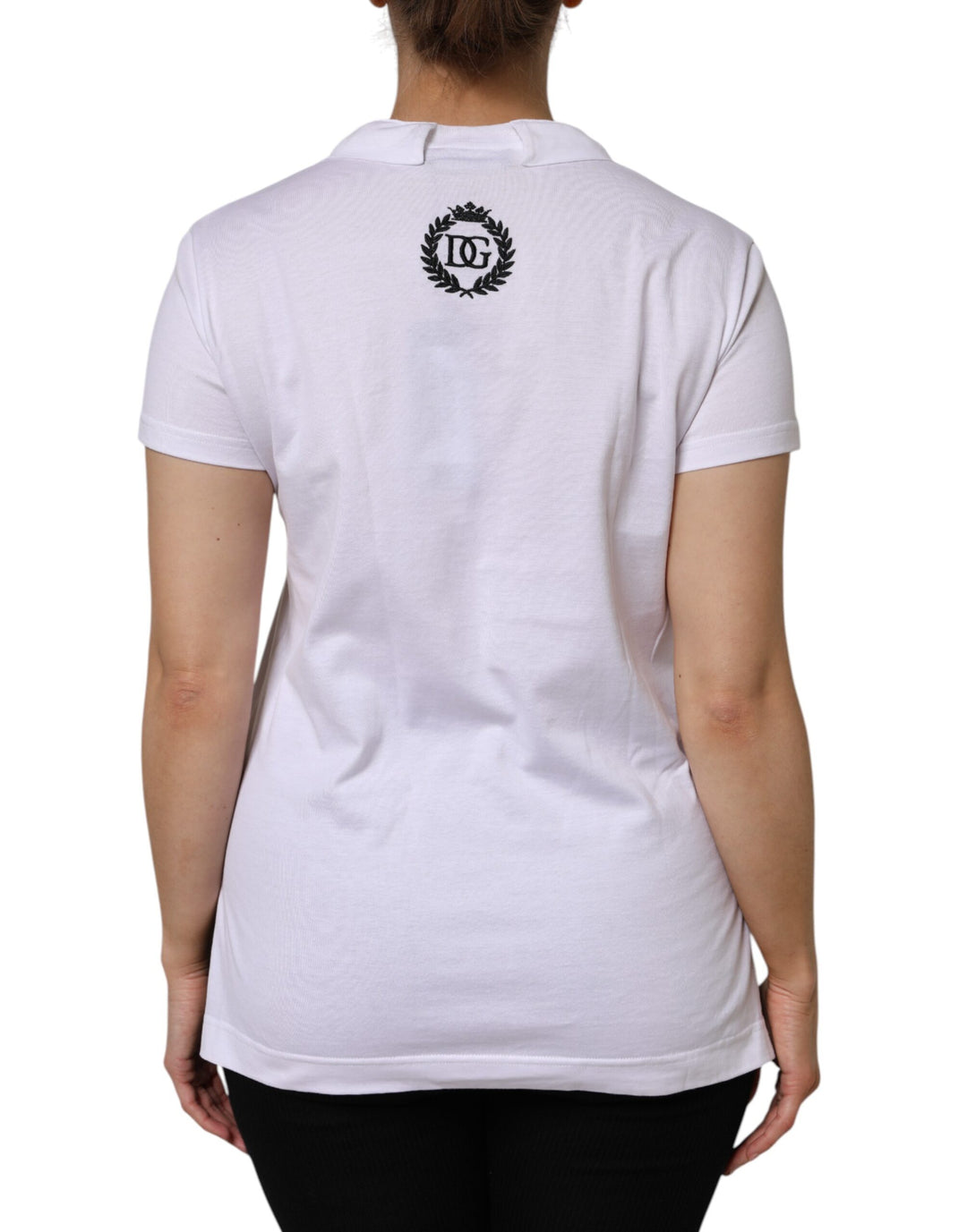 Dolce &amp; Gabbana White Cotton Short Sleeve V-Neck Top T-shirt by Dolce &amp; Gabbana outlet now on sale
