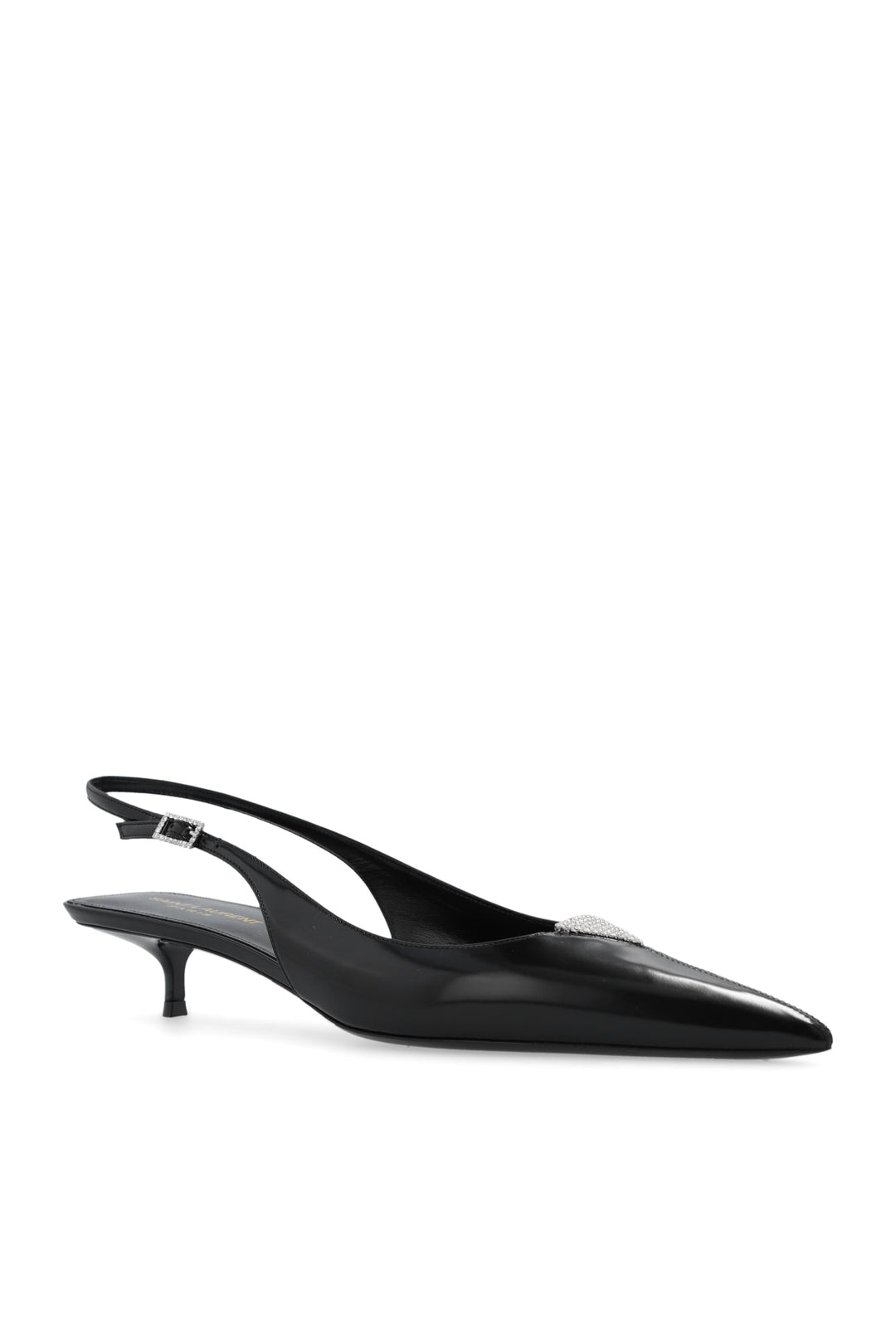 Ysl Cherish Slingback Pumps In Glazed Leather With Rhinestones