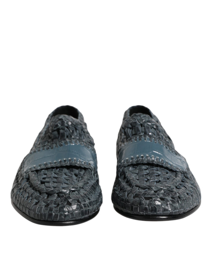 Dolce & Gabbana Blue Woven Leather Slip On Loafers Shoes by Dolce & Gabbana outlet now on sale