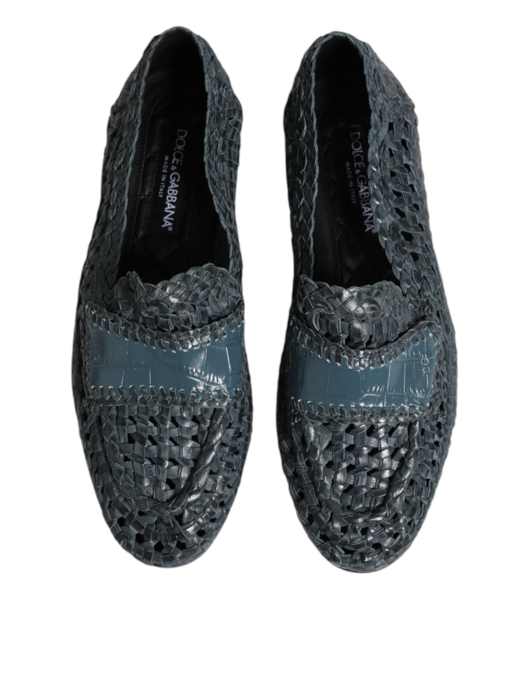 Dolce & Gabbana Blue Woven Leather Slip On Loafers Shoes by Dolce & Gabbana outlet now on sale