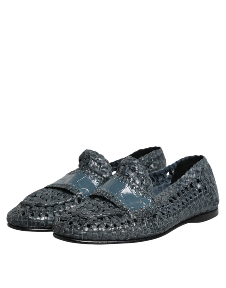 Dolce & Gabbana Blue Woven Leather Slip On Loafers Shoes by Dolce & Gabbana outlet now on sale