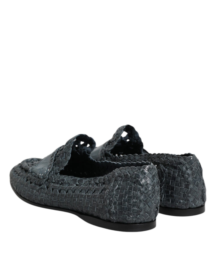 Dolce & Gabbana Blue Woven Leather Slip On Loafers Shoes by Dolce & Gabbana outlet now on sale