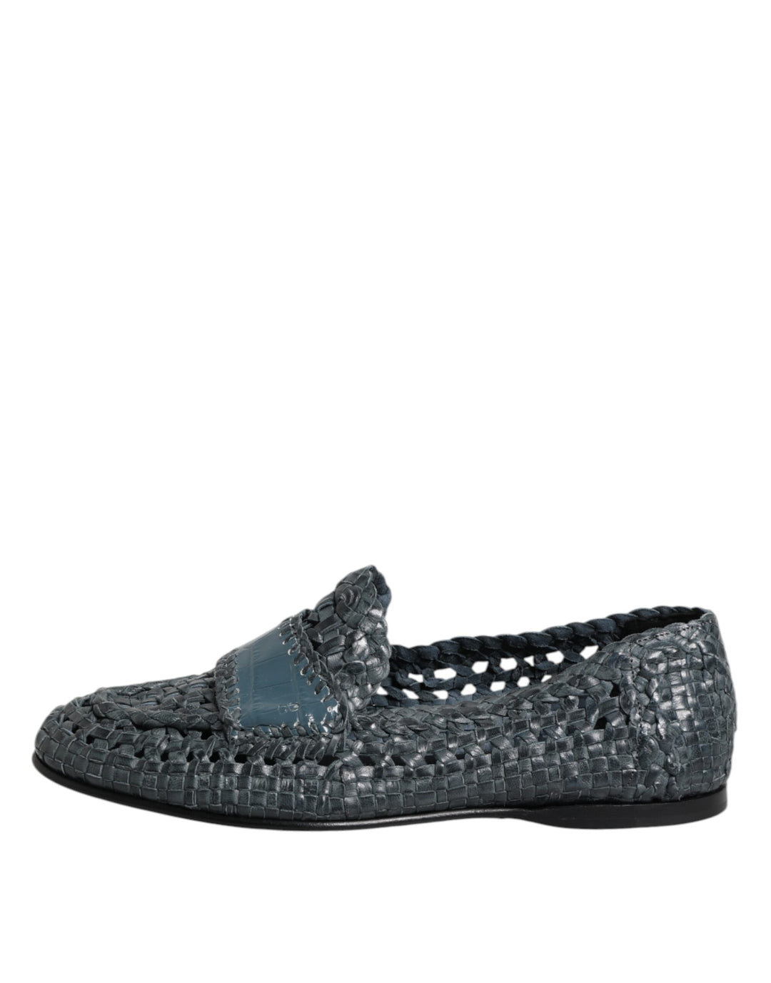 Dolce & Gabbana Blue Woven Leather Slip On Loafers Shoes by Dolce & Gabbana outlet now on sale