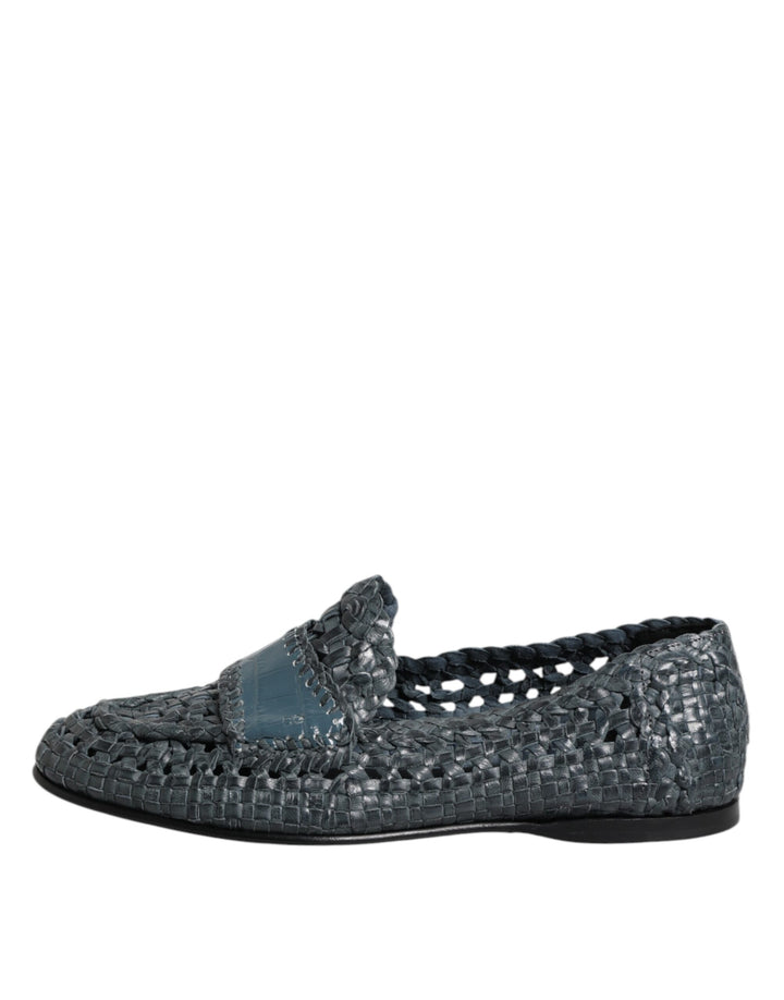 Dolce & Gabbana Blue Woven Leather Slip On Loafers Shoes by Dolce & Gabbana outlet now on sale