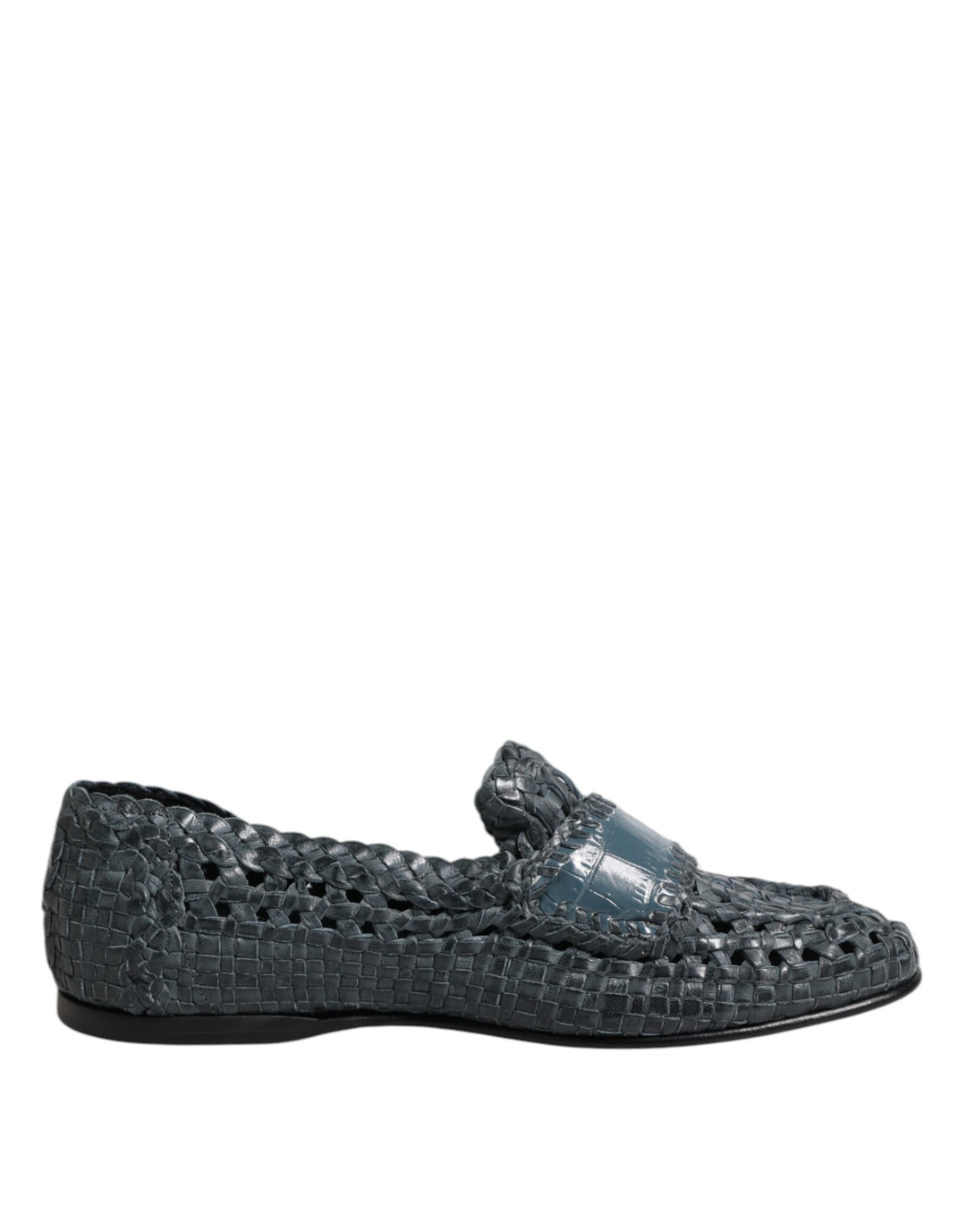Dolce & Gabbana Blue Woven Leather Slip On Loafers Shoes by Dolce & Gabbana outlet now on sale