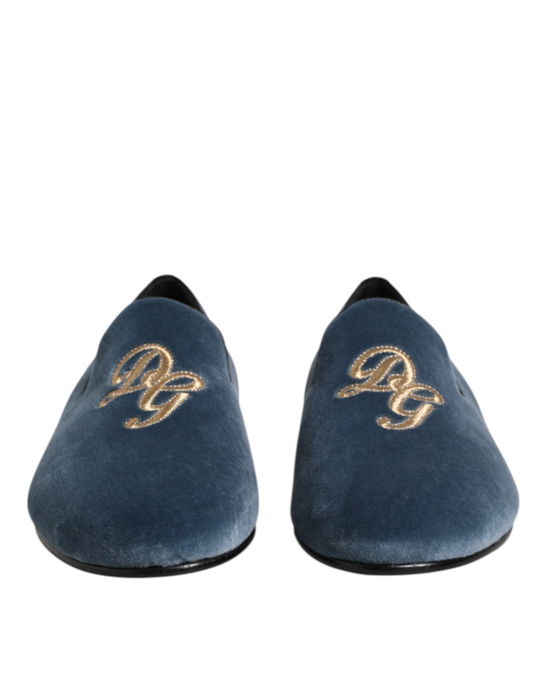 Dolce & Gabbana Blue Velvet DG Logo Loafers Formal Shoes by Dolce & Gabbana outlet now on sale