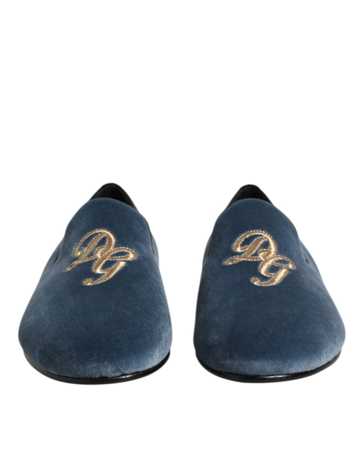Dolce & Gabbana Blue Velvet DG Logo Loafers Formal Shoes by Dolce & Gabbana outlet now on sale