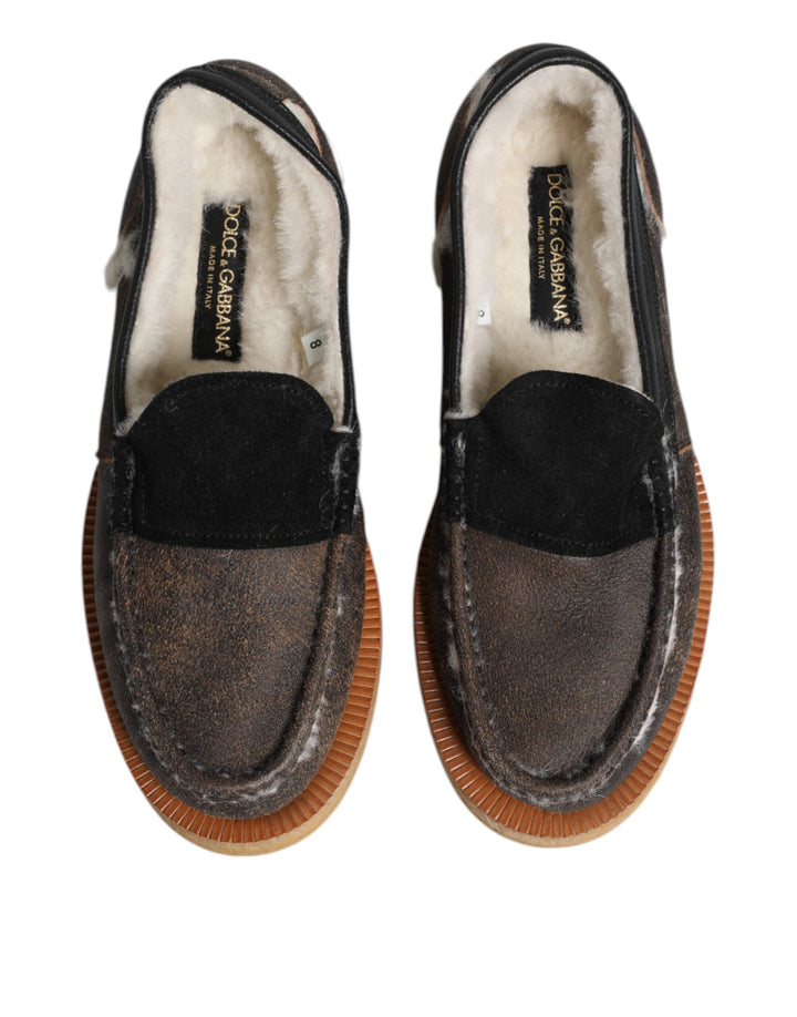 Dolce &amp; Gabbana Sample Sale Dolce &amp; Gabbana Brown White Calfskin Leather Loafers Shoes - | Designer outlet