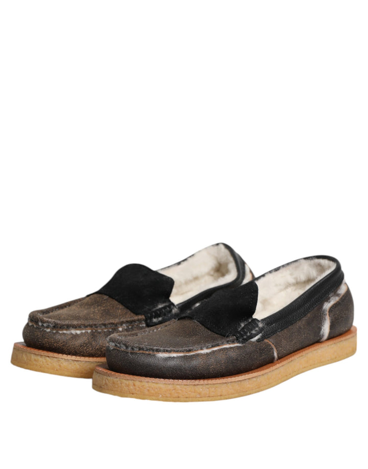 Dolce &amp; Gabbana Sample Sale Dolce &amp; Gabbana Brown White Calfskin Leather Loafers Shoes - | Designer outlet