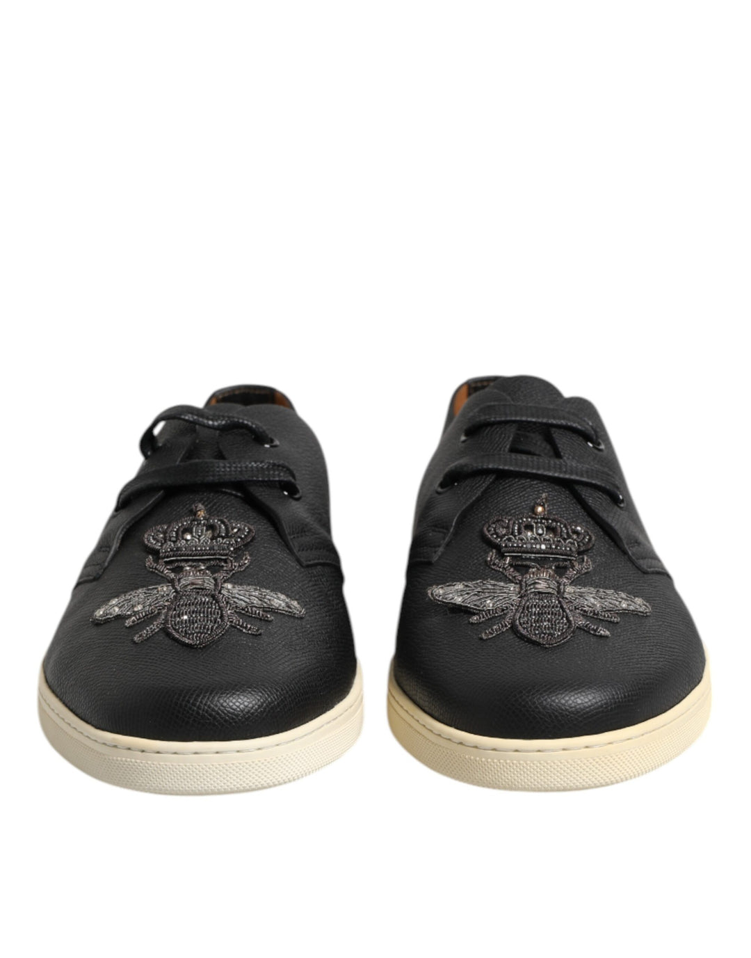 Dolce &amp; Gabbana Black Leather Bee Crown Low Top Sneakers Shoes by Dolce &amp; Gabbana outlet now on sale