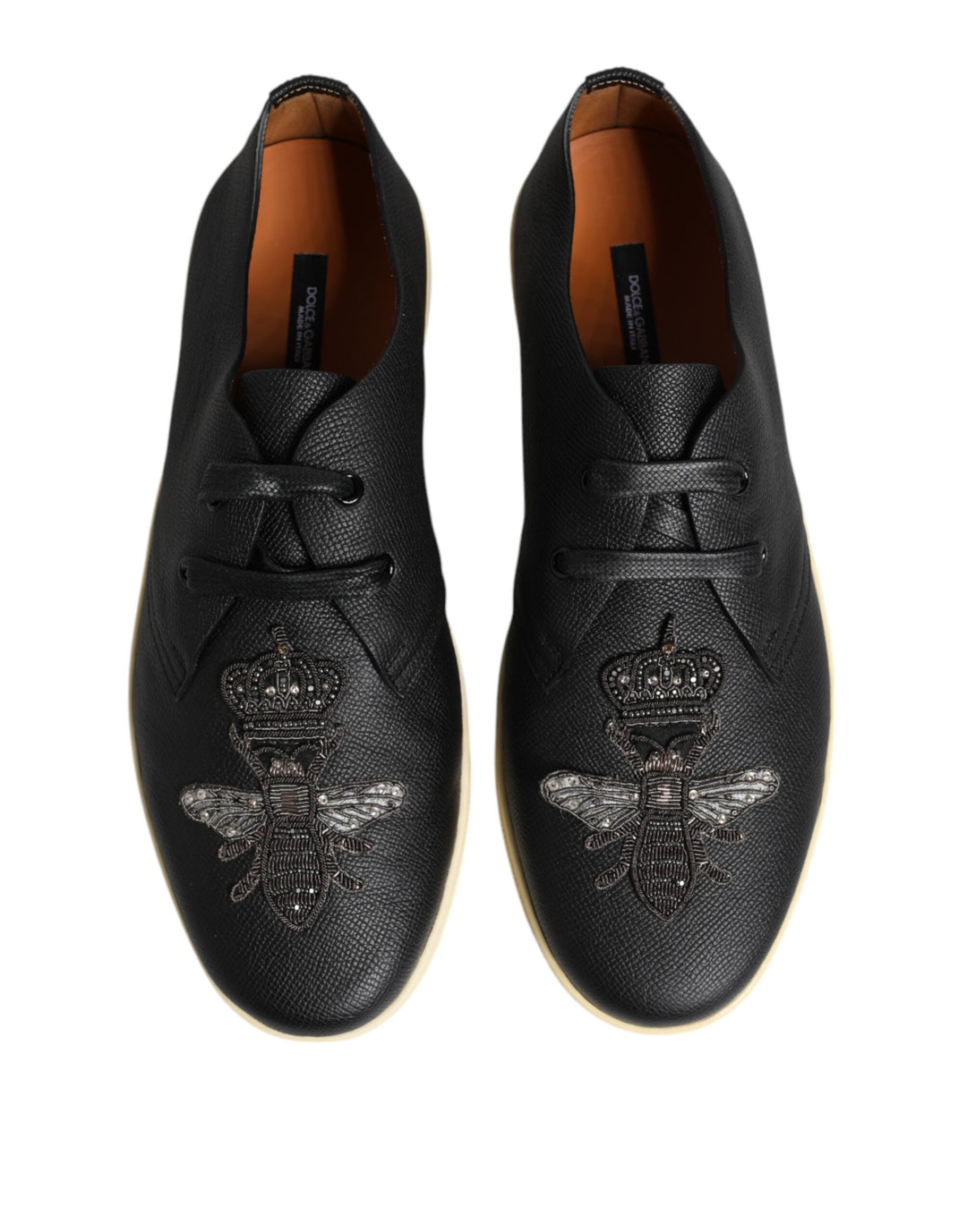 Dolce &amp; Gabbana Black Leather Bee Crown Low Top Sneakers Shoes by Dolce &amp; Gabbana outlet now on sale