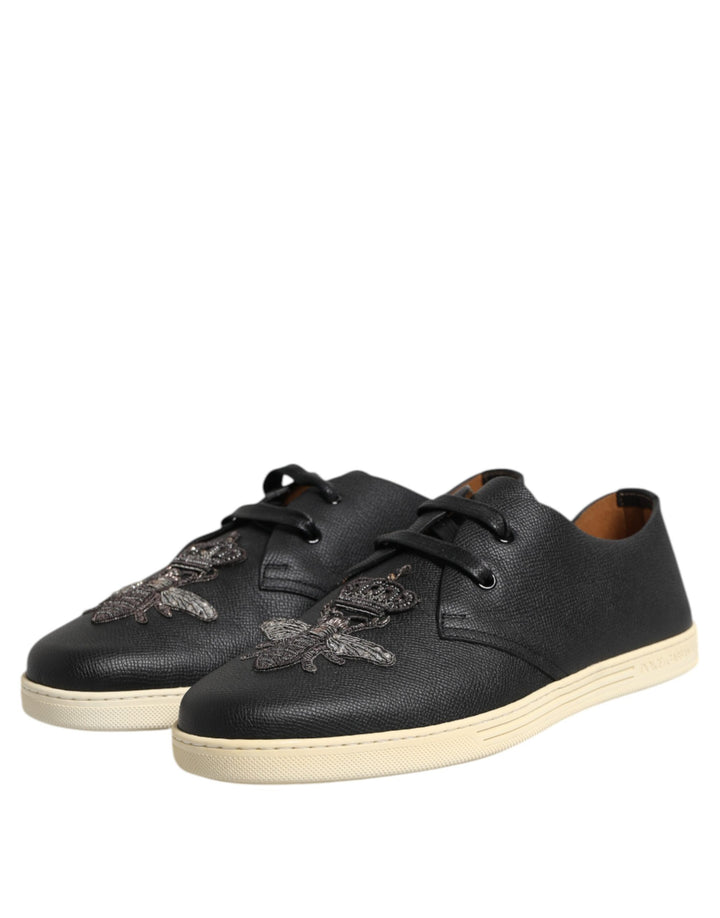 Dolce &amp; Gabbana Black Leather Bee Crown Low Top Sneakers Shoes by Dolce &amp; Gabbana outlet now on sale