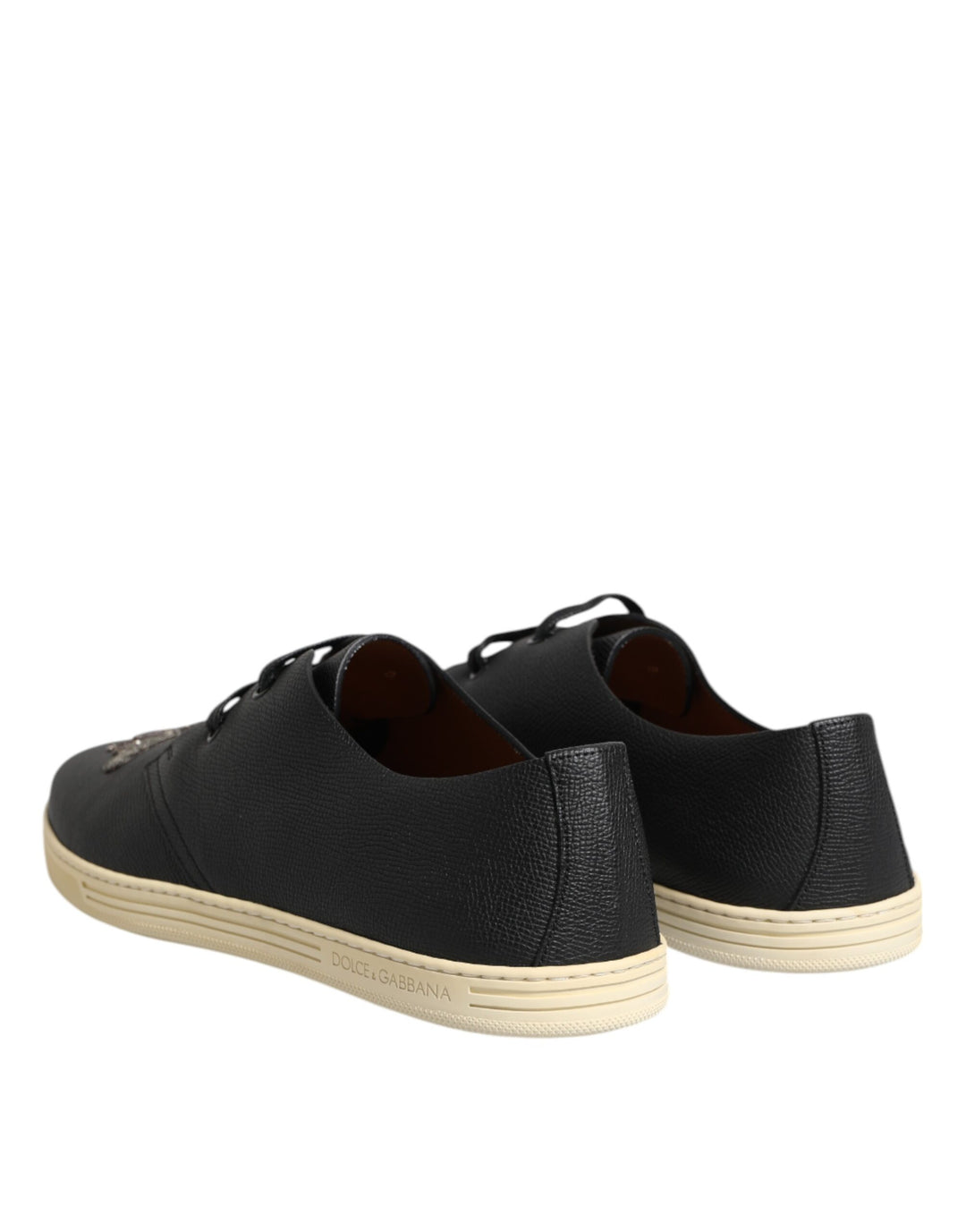 Dolce &amp; Gabbana Black Leather Bee Crown Low Top Sneakers Shoes by Dolce &amp; Gabbana outlet now on sale