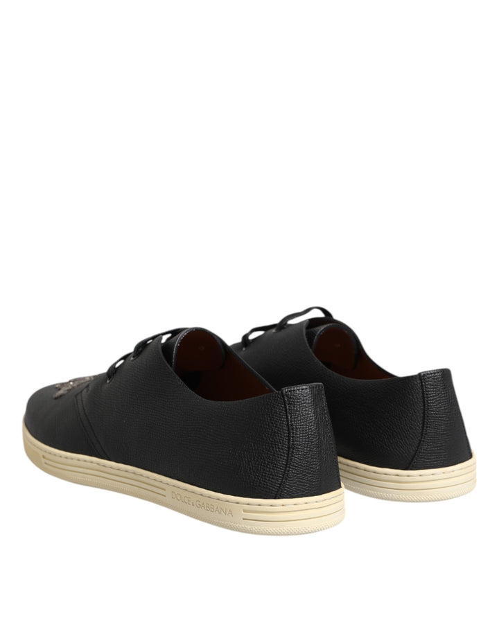 Dolce &amp; Gabbana Black Leather Bee Crown Low Top Sneakers Shoes by Dolce &amp; Gabbana outlet now on sale