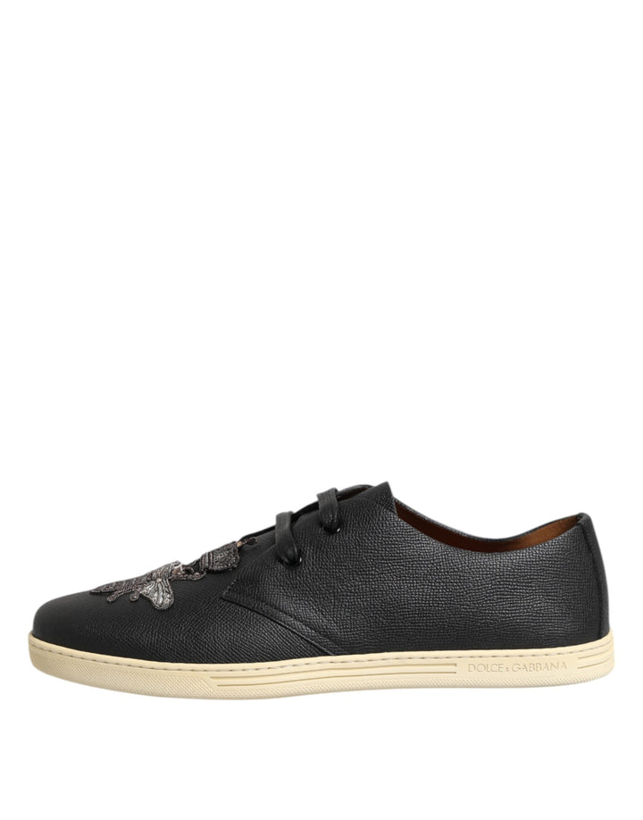 Dolce &amp; Gabbana Black Leather Bee Crown Low Top Sneakers Shoes by Dolce &amp; Gabbana outlet now on sale