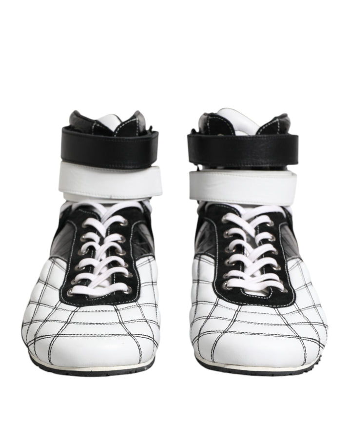 Dolce &amp; Gabbana Black White Leather High Top Sneakers Shoes by Dolce &amp; Gabbana outlet now on sale
