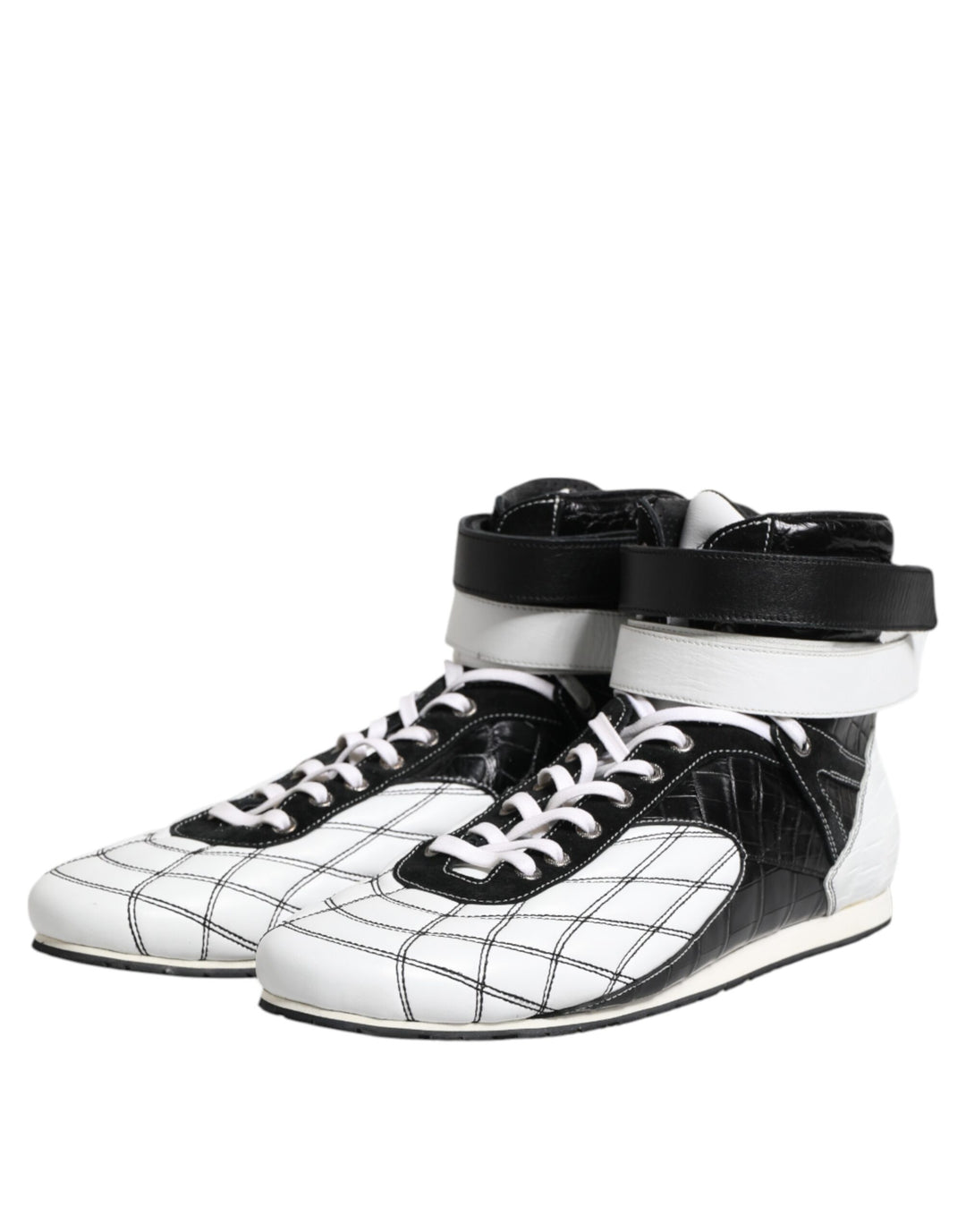 Dolce &amp; Gabbana Black White Leather High Top Sneakers Shoes by Dolce &amp; Gabbana outlet now on sale