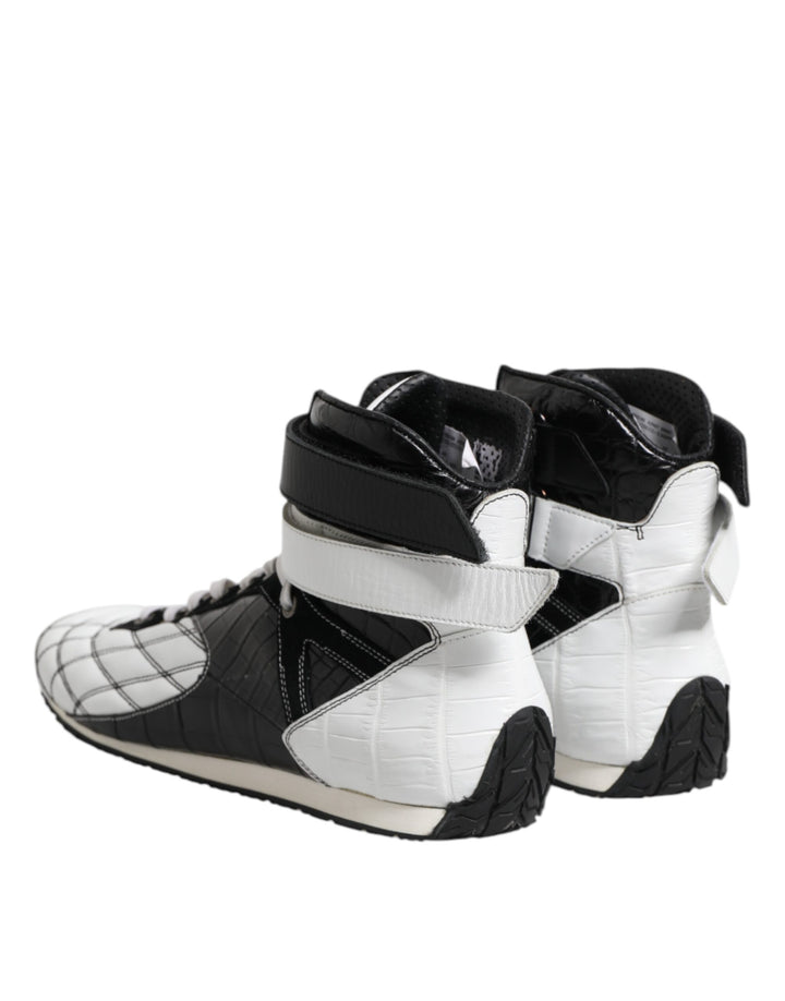 Dolce &amp; Gabbana Black White Leather High Top Sneakers Shoes by Dolce &amp; Gabbana outlet now on sale