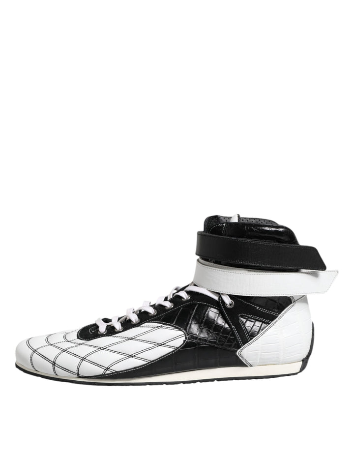 Dolce &amp; Gabbana Black White Leather High Top Sneakers Shoes by Dolce &amp; Gabbana outlet now on sale