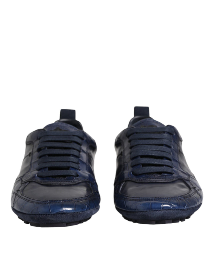 Dolce &amp; Gabbana Dark Blue Leather Low Top Men Sneakers Shoes by Dolce &amp; Gabbana outlet now on sale