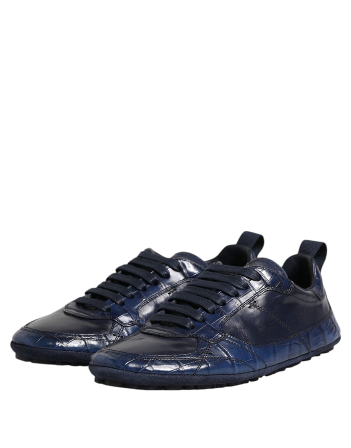 Dolce &amp; Gabbana Dark Blue Leather Low Top Men Sneakers Shoes by Dolce &amp; Gabbana outlet now on sale