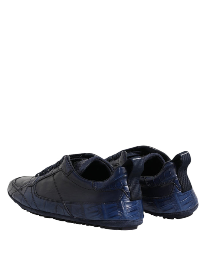 Dolce &amp; Gabbana Dark Blue Leather Low Top Men Sneakers Shoes by Dolce &amp; Gabbana outlet now on sale