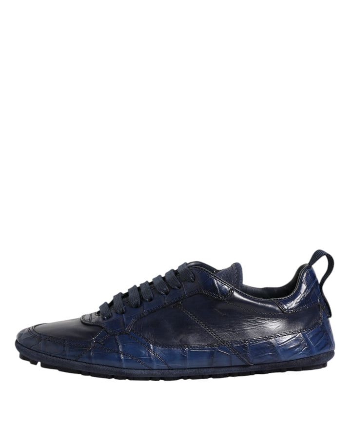Dolce &amp; Gabbana Dark Blue Leather Low Top Men Sneakers Shoes by Dolce &amp; Gabbana outlet now on sale