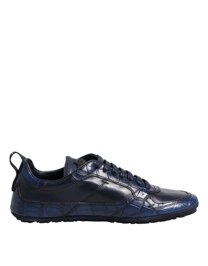 Dolce &amp; Gabbana Dark Blue Leather Low Top Men Sneakers Shoes by Dolce &amp; Gabbana outlet now on sale