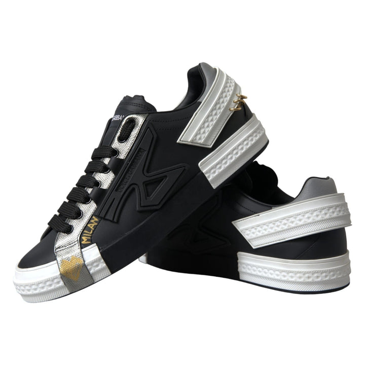 Dolce &amp; Gabbana Sample Sale Dolce &amp; Gabbana Black Leather Low Top Sneakers Portofino Shoes - | Designer outlet