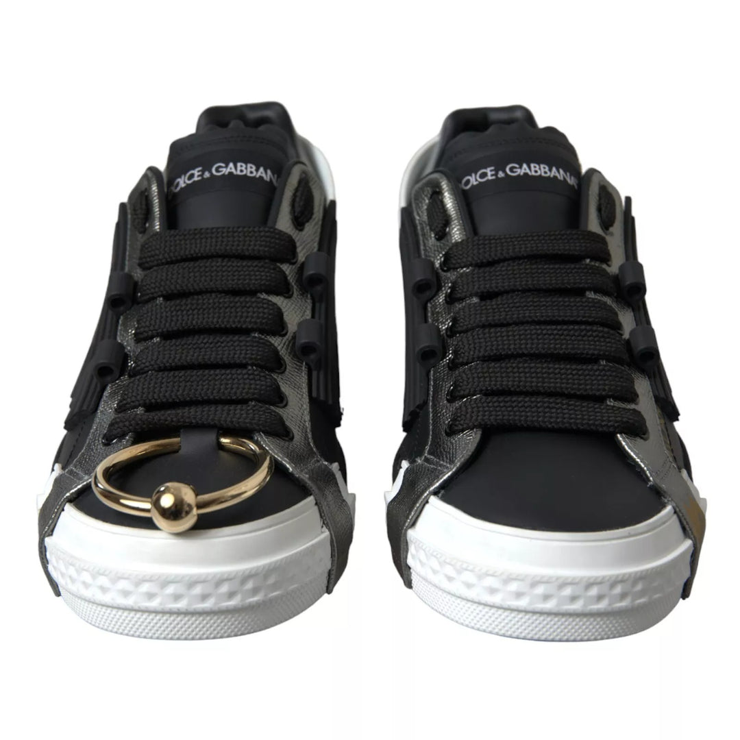 Dolce &amp; Gabbana Sample Sale Dolce &amp; Gabbana Black Leather Low Top Sneakers Portofino Shoes - | Designer outlet