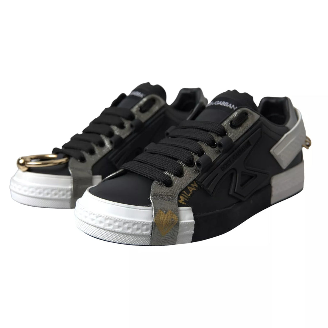 Dolce &amp; Gabbana Sample Sale Dolce &amp; Gabbana Black Leather Low Top Sneakers Portofino Shoes - | Designer outlet