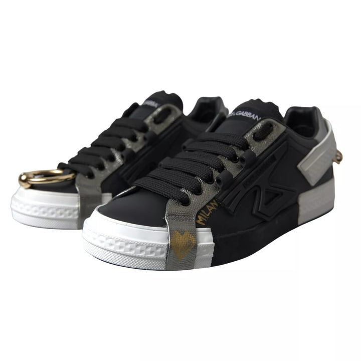 Dolce &amp; Gabbana Sample Sale Dolce &amp; Gabbana Black Leather Low Top Sneakers Portofino Shoes - | Designer outlet