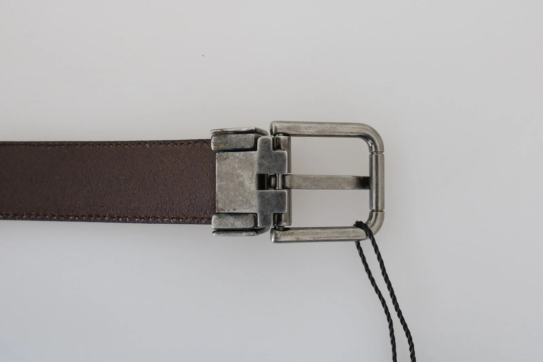 Dolce & Gabbana Blue Perforated Leather Gray Buckle Belt