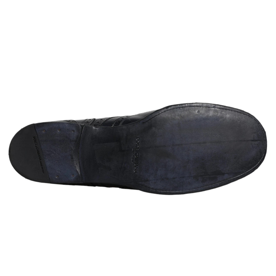 Dolce & Gabbana Dark Blue Leather Derby Wingtip Formal Shoes