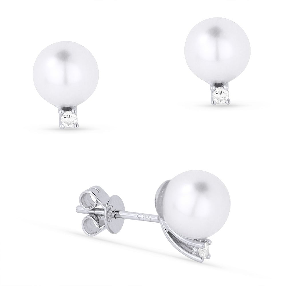 Earrings - 7.5ct Pearl Stud Earrings in 14K White Gold - E1747PEW - Ask Me Wear